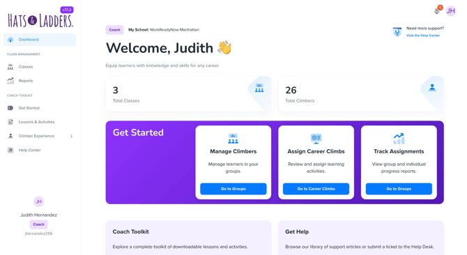 Hats and Ladders coach dashboard